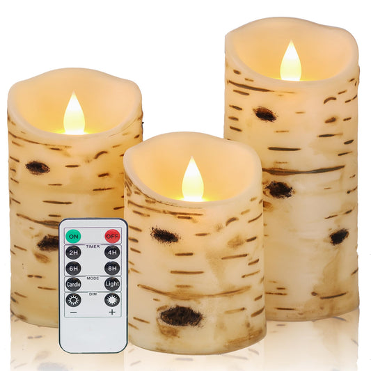 Comenzar Flameless Candles Birch Bark Candle LED Candles Home Decor H: 456" x D: 3.25" Electric Candle Faux Candles with Remote Timer Pack 3