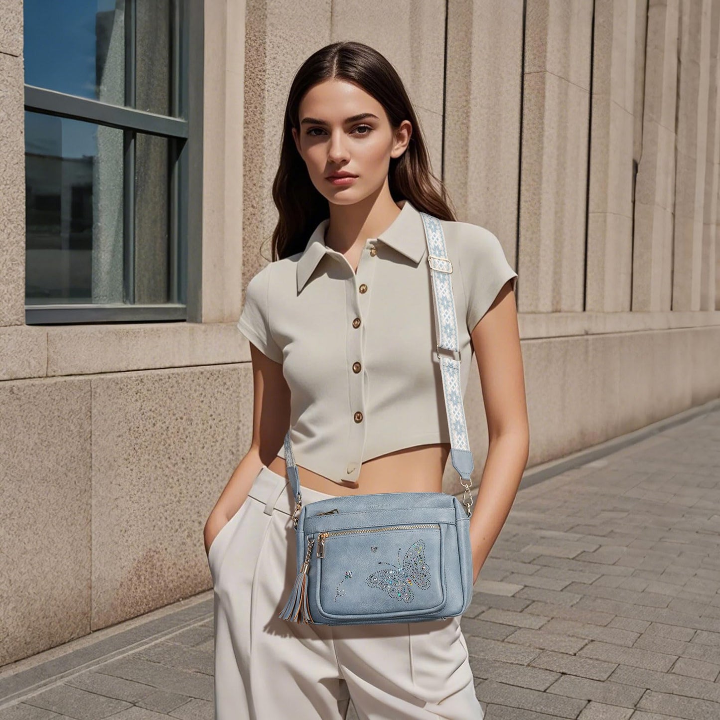 KITEVIUN Crossbody Bags for Women Trendy Leather Crossbody Purse Shoulder Handbags Butterfly Design