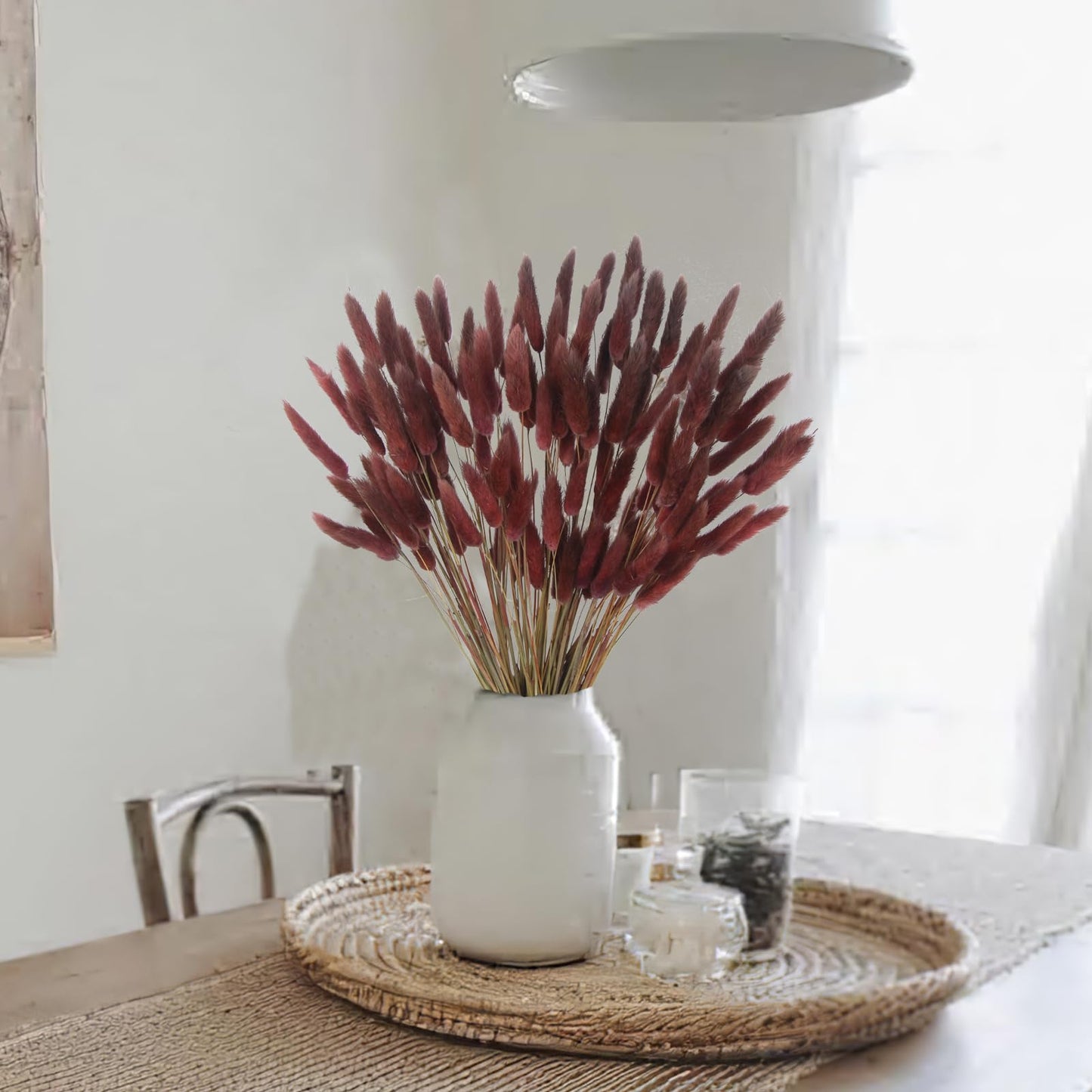 CITYES 120 Pcs Dried Bunny Tails Flower Lagurus Ovatus Natural Dried Flowers Rabbit Tail Grass Dried Pampas Grass Floral Arrangement for Boho Decor Wedding Home DIY Farmhouse Table Dark Brown