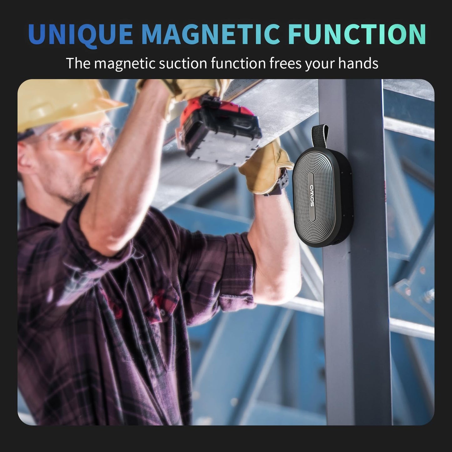 SOWO Wireless Portable Small Speaker, Ultra Magnetic Bluetooth Speaker for Golf Cart, Coverless IP67 Waterproof, 24 H Playtime, Pro Sound, Clip On Design for Outdoor, Indoor - Black