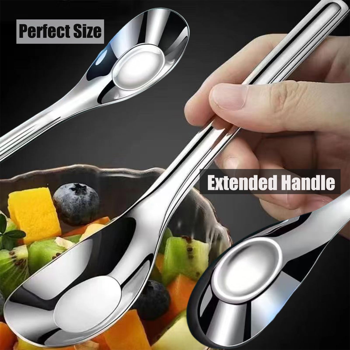 MIUPOO Thickened Stainless Steel Soup Spoons, Asian Chinese Japanese Flat Soup Spoons Large for for Ramen Noodles Bowl Table Serving, Silver,1.5×7Inches, 4 Pieces