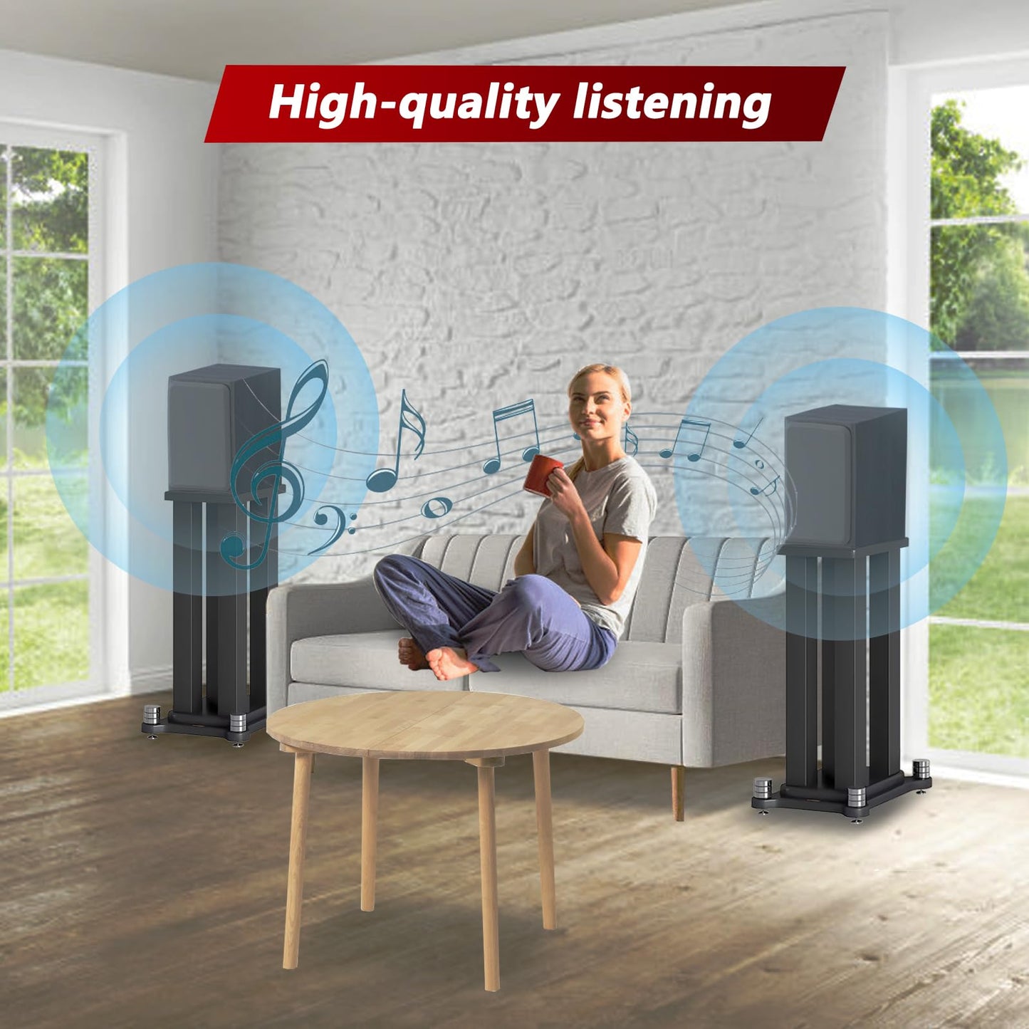 A Pair of Universal Speaker Stands, Heavy Duty Speaker Stands Holds Bookshelf Speaker Satellite Speaker Large Speaker, Vibration-Absorbing MDF Design, Holds 88lbs Speaker (Black, 50cm/19.6in)