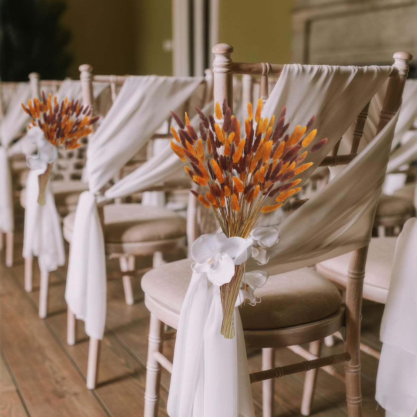 CISDUEO 120pcs Dried Bunny Tails Flowers Lagurus Ovatus Tail Dried Flowers Pampas Grass Brown and Orange 17" Natural Dried Floral Arrangement for Boho Decor Home Wedding DIY Farmhouse Table Christmas