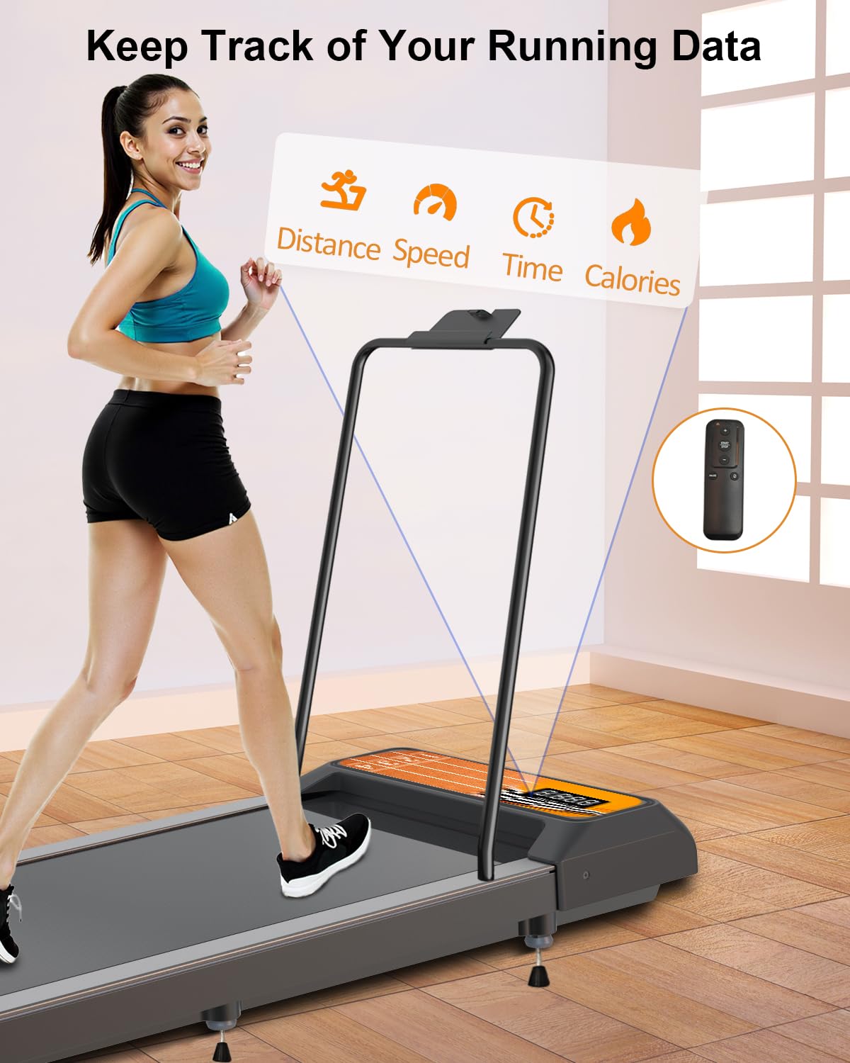 CYCLERADE Treadmill with Handle Bar for Home Small, Under Desk Treadmill with Remote Control LED Display 5.0 Speed for Home & Office