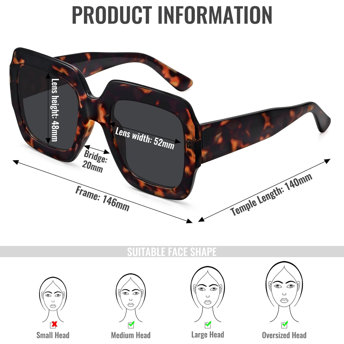 STORYCOAST Luxury Oversized Square Sunglasses for Women - Retro Big Frame Lightweight Shades, UV400 Protection Wide Frame for Vacation, Beach & Party (S0178)