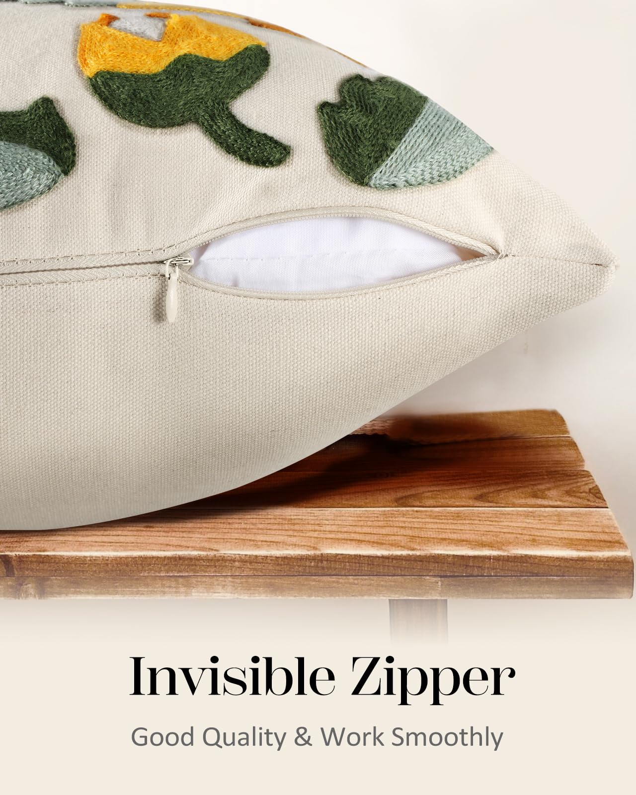 Kokaaee Embroidered Throw Pillow Cover - 18x18 inch Decorative Pillow Covers with Zipper Pillow Cover for Living Room Couch Sofa Bed Aesthetic Design Sunflower Linen Cotton Pillowcase Covers