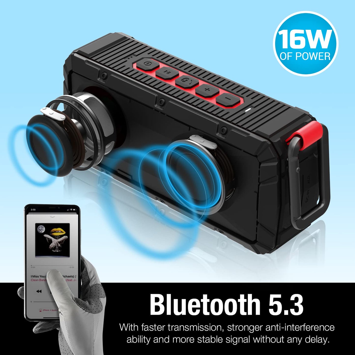 Pro Portable Magnetic Bluetooth Speaker - Wireless Waterproof IPX6/Shockproof - 3rd Gen Magnetic Speaker for Golf Cart - 24 Hr Playtime - TWS & SD Card Function + Case