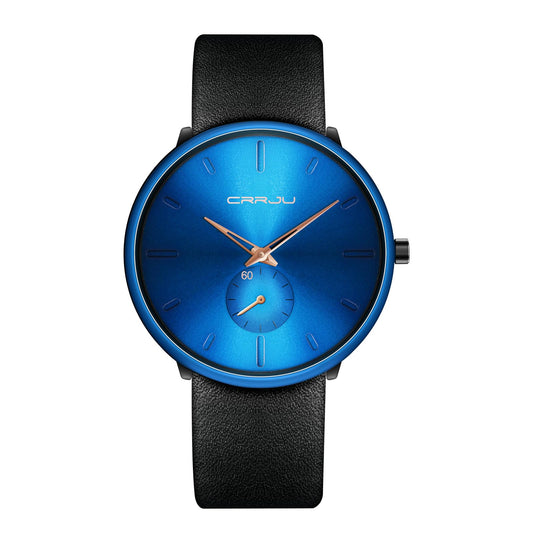 Mens Watches Ultra-Thin Minimalist Waterproof-Fashion Wrist Watch for Men Unisex Dress with Black Leather Band-Gold Hands Blue Face