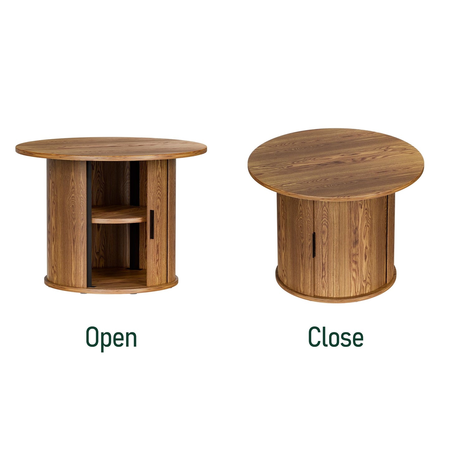 27.6" Small Round Coffee Table for Living Room, Farmhouse Fluted Side Table with 2-Tire Shelf Storage, Modern Circle Sofa Accent End Table with Walnut Finish