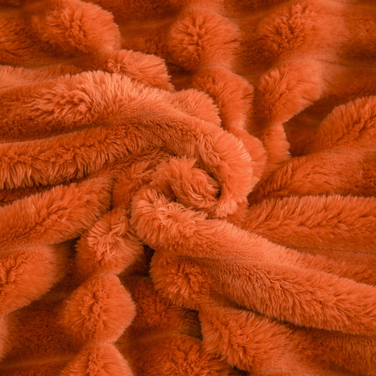 Excervent Solid Striped Flannel Fleece Blanket (50x70 inches, Burnt Orange) Cozy Throw Blankets for Couch Sofa and Bed, Super Soft Luxurious Warm Blankets for Household Living Room Bedroom