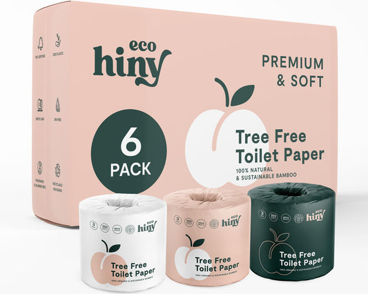ecoHiny Premium & Soft Bamboo Toilet Paper | 12 Mega Rolls, 3 ply & 350 Sheets | FSC Certified, PFAS Free, BPA Free, Septic Safe | Tree Free Toilet Tissues | Plastic Free Packaging