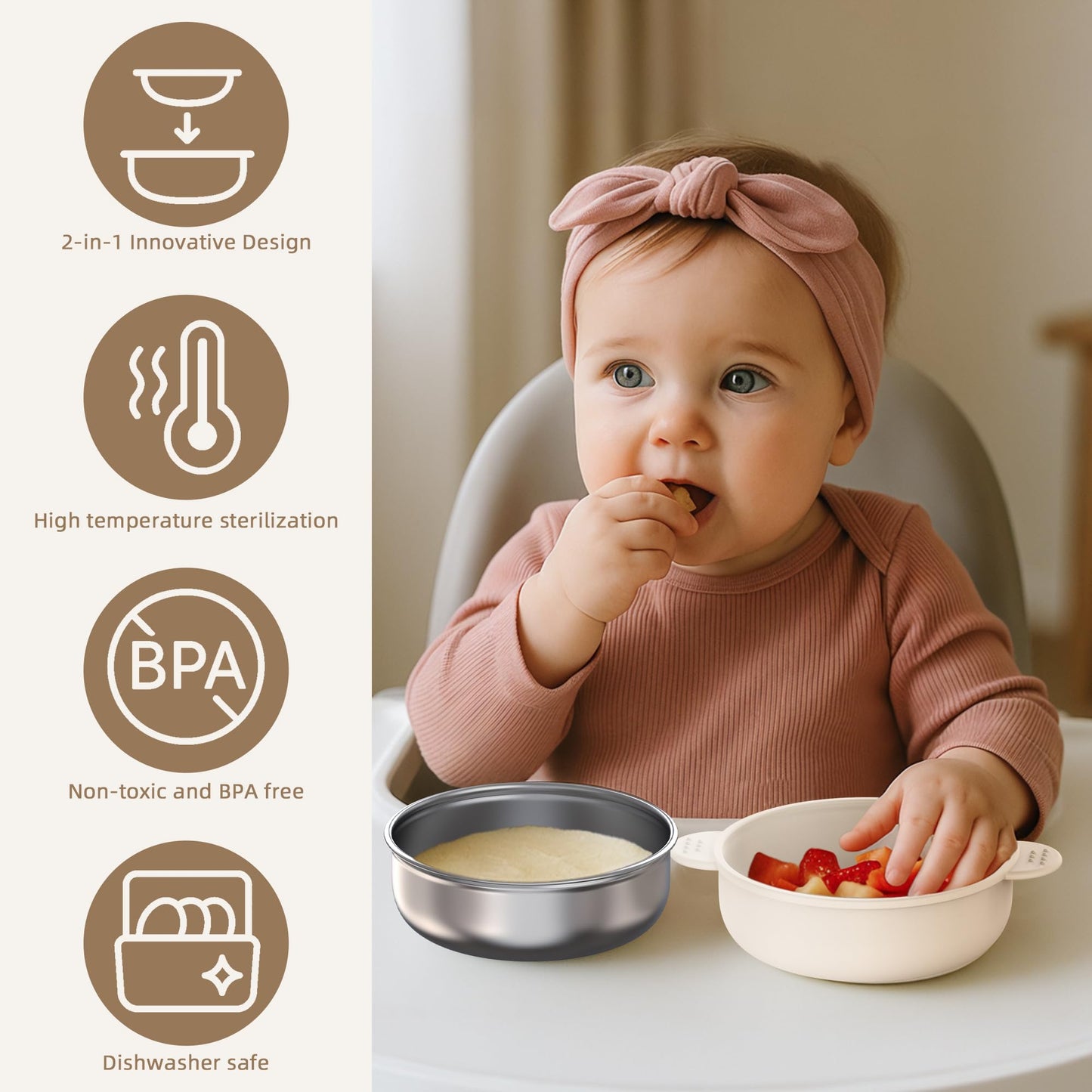 27 Pack Silicone Baby Feeding Set, Hepotk BPA-Free Food Grade Baby Feeding Essentials Utensils, Second Stage Baby Food Eating Utensils, Set of 3 babies(Brown, Beige, Grey)