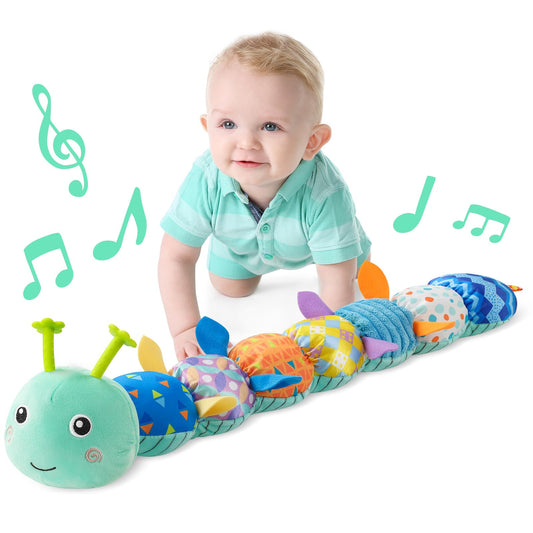 LIGHTDESIRE Baby Toys Musical Caterpillar,Infant Stuffed Animal Toy with Crinkle and Rattles,Soft Sensory Toys with Textures for Tummy Time Newborn Boys Girls 0 3 6 12 Months(Green)
