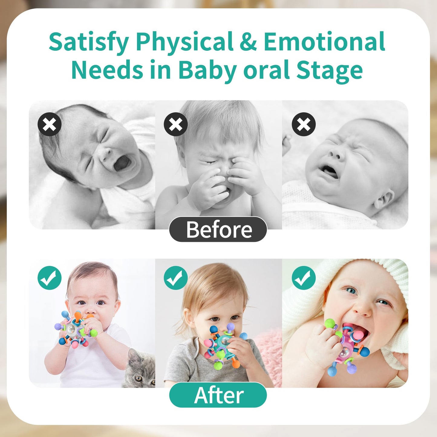 Baby Montessori Teething Toys for 0-6 6-12 Months BPA Free Sensory Toys for Babies 0 3 6 9 12 18 Months Newborn Infant Learning Developmental Chew Rattle Toys Shower Gifts for 1 2 Year Old Girls Boys