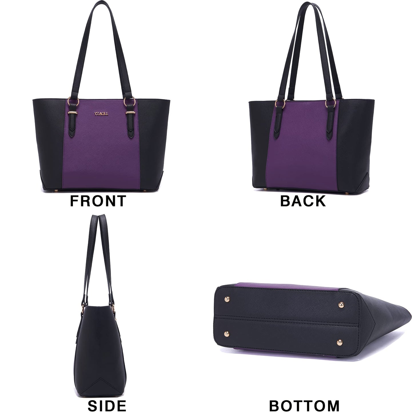 Purses for Women Large Tote Shoulder Color Blocking Handbags Top Handle Satchel Women Purse Wallet set 2pcs PurpleBlack