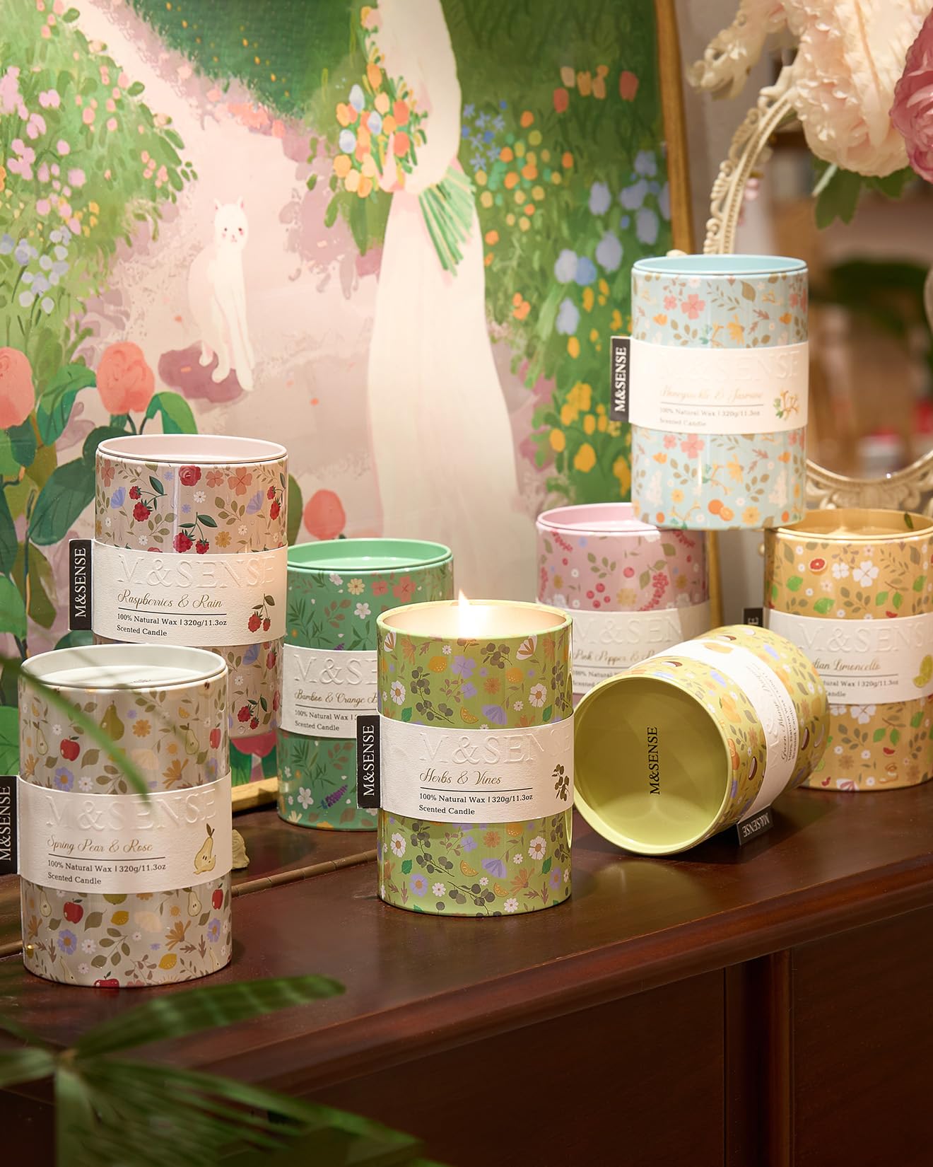 M&SENSE Pink Pepper Peony Scented Candle, Medium Jar Candle 11.3oz Natural Soy Wax for Home Scented, Floral Candles Gift for Spring Holiday, Up to 70 Hours Burning Long-Lasting Fragrance