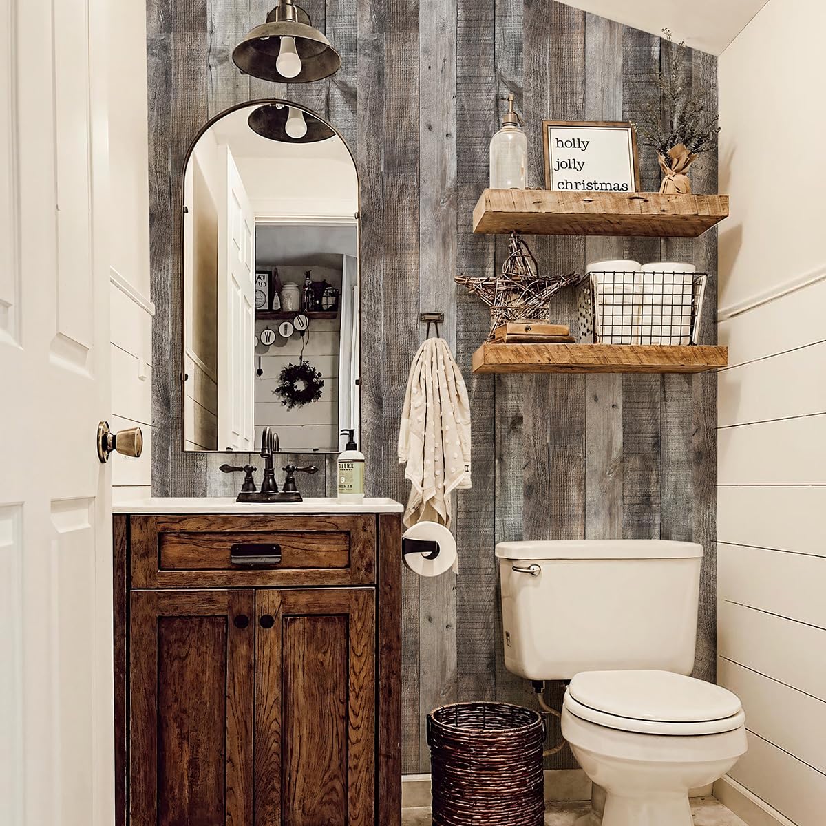 Livebor Gray Shiplap Peel and Stick Wallpaper Wood Contact Paper 17.7”x 120” Distressed Wood Wallpaper Peel and Stick Wooden Wall Gray Contact Paper Rustic Shiplap Plank for Walls and Countertops
