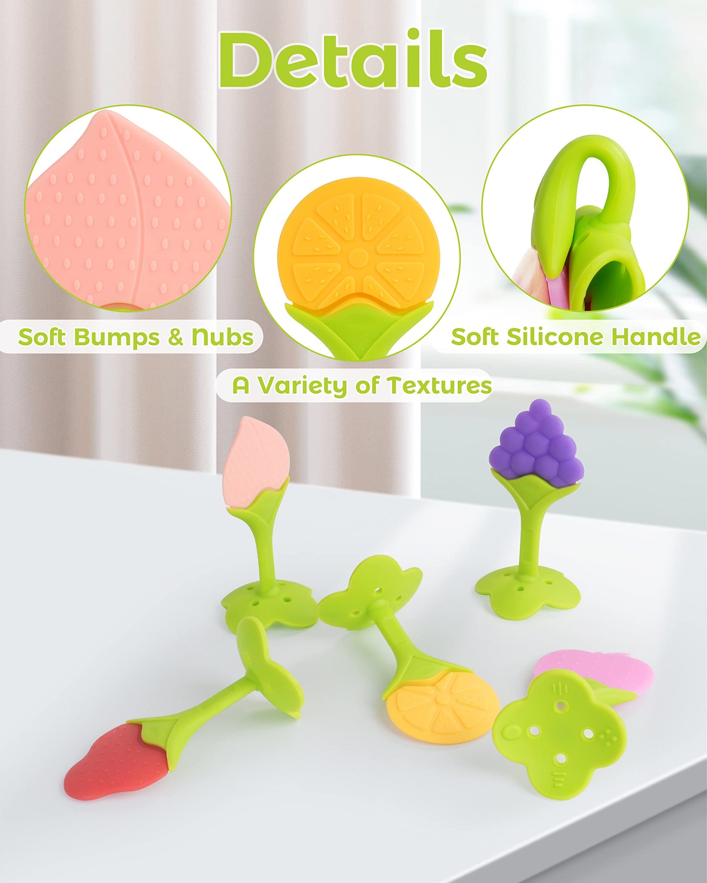 Teething Toys for Babies, 10 Pack Silicone Baby Teethers, Frozen Baby Teething Toys, Fruit Shape, BPA-Free, Natural Organic Soft & Textured