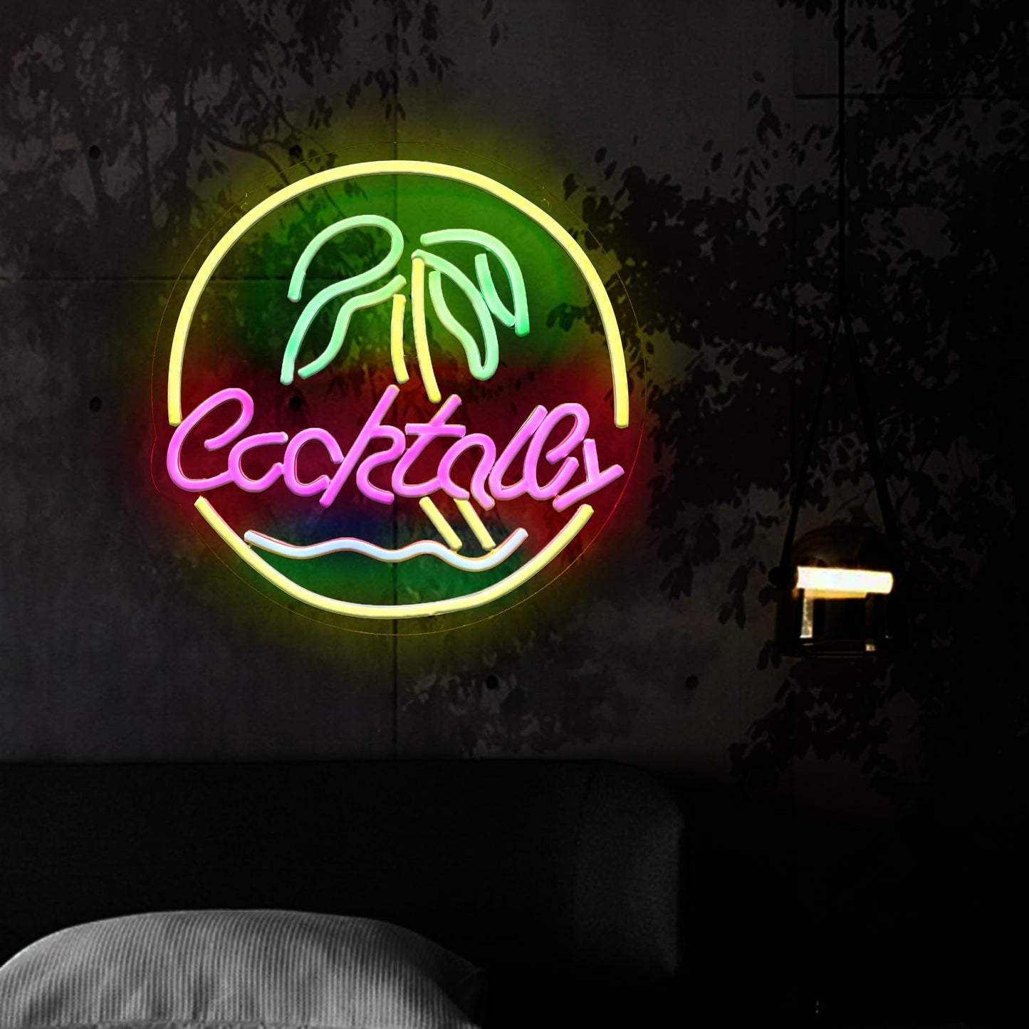 Cocktail Neon Light Dimmable Wine LED Light Palm Tree Wall Decoration Gift for Bar Man Cave Party Gathering 12.8 * 12.8 Inch