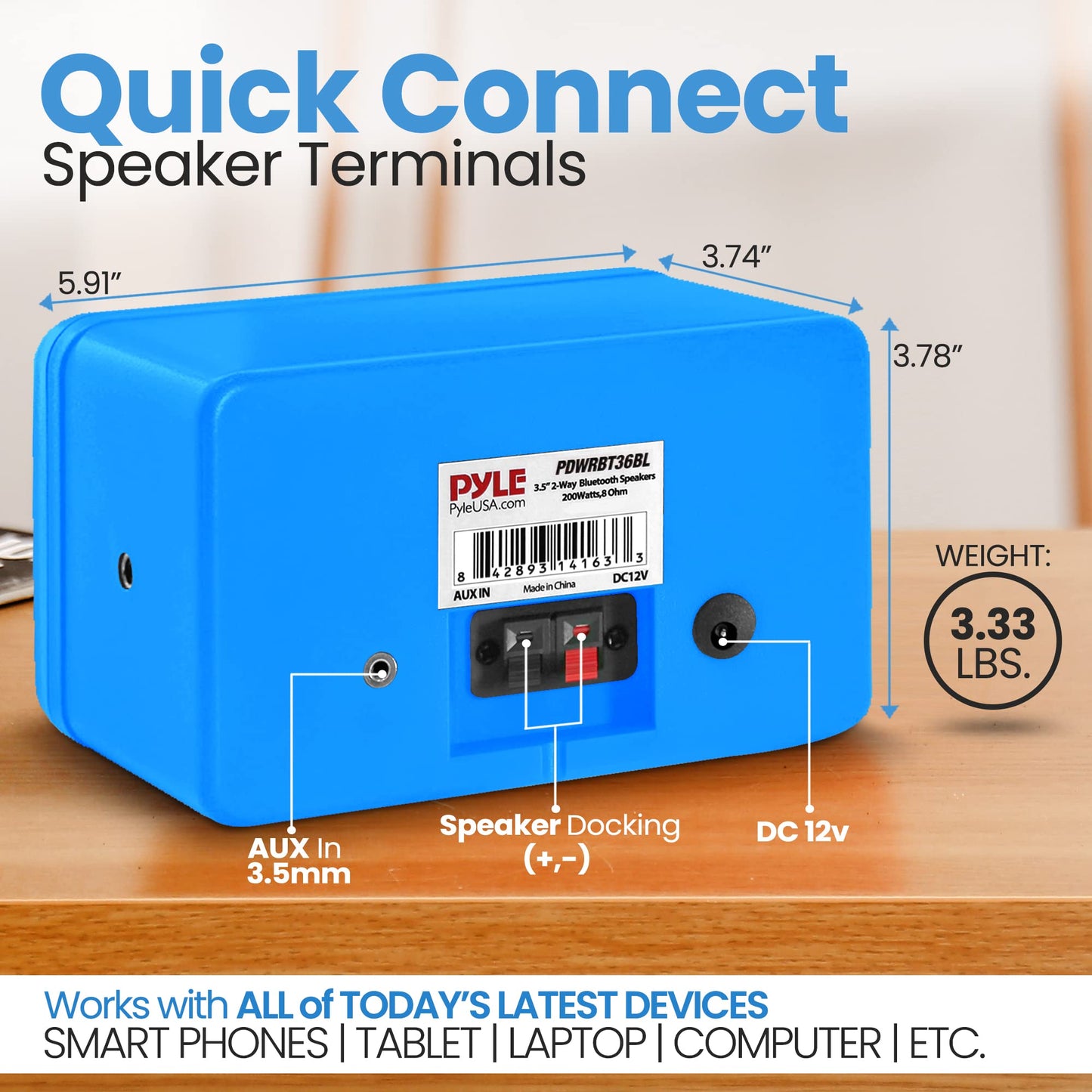 PyleUsa Bluetooth In/outdoor Speakers Pair - 200 Watt Dual Waterproof 3.5” 2-Way Full Range System w/ 1/2” High Compliance Polymer Tweeter - Home, Boat, Marine, Deck, Patio, Poolside - PDWRBT36BL