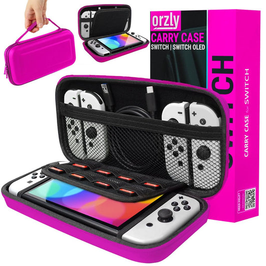Orzly Carry Case Compatible with Nintendo Switch and New Switch OLED Console -Protective Hard Portable Travel Carry Case Shell Pouch with Pockets for Accessories and Games