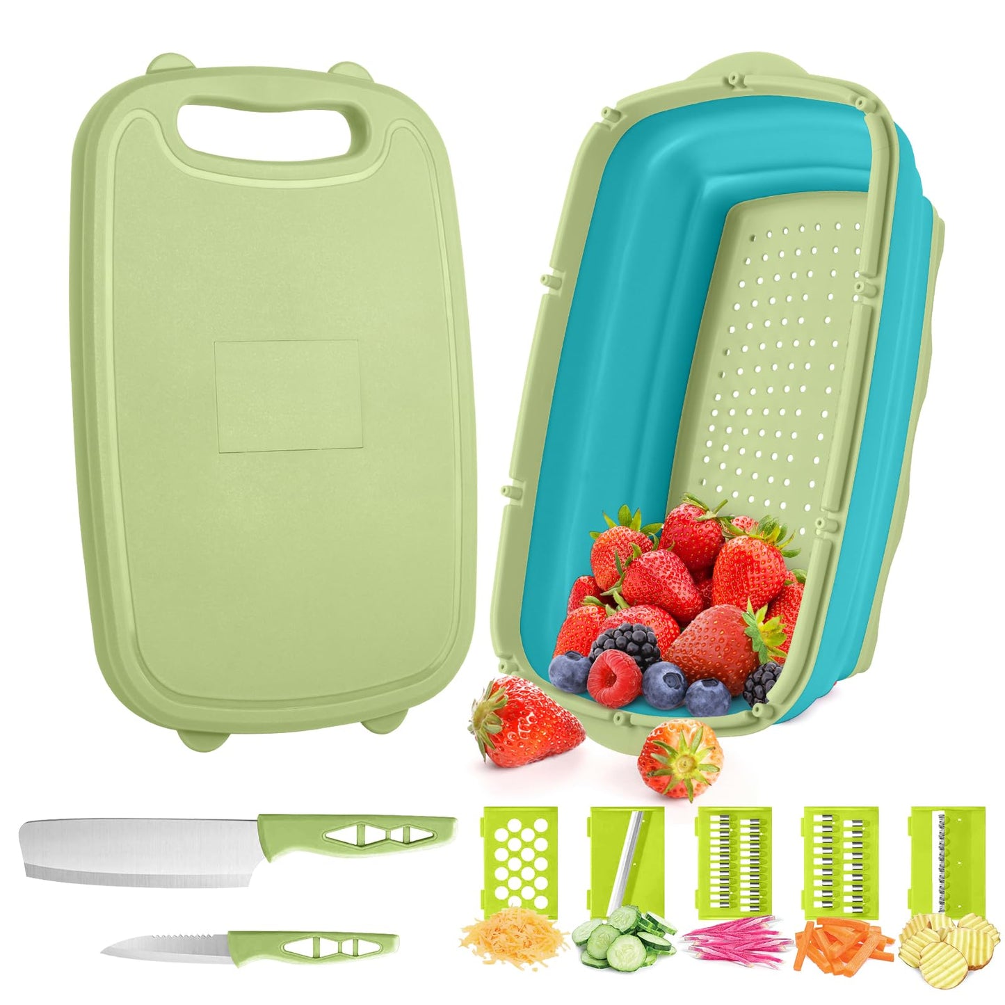 Gintan Camping Cutting Board, 9-in-1 Collapsible Chopping Board with Colander, Kitchen Vegetable Washing Basket for Camping, Camping Gifts Camping Accessories for RV Campers (Gray)