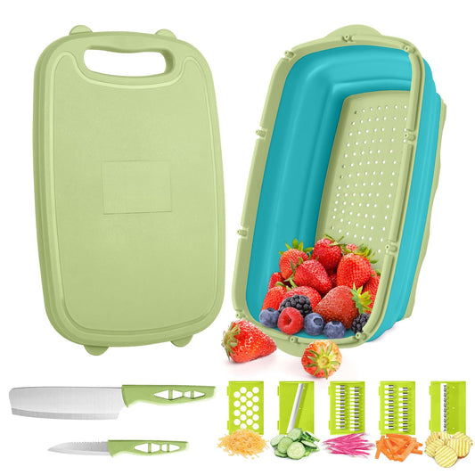 Gintan Camping Cutting Board, 9-in-1 Collapsible Chopping Board with Colander, Kitchen Vegetable Washing Basket for Camping, Camping Gifts Camping Accessories for RV Campers (Gray)