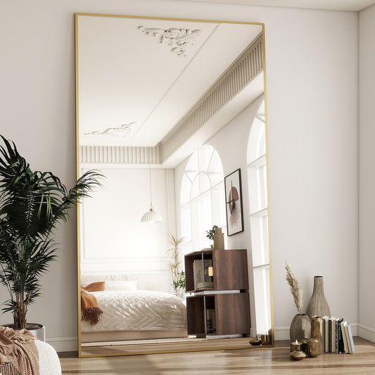 BEAUTYPEAK Espejo de longitud completa con soporte, espejo de piso de 56 x 21 pulgadas con marco fino de aleación de aluminio, espejos de cuerpo completo templado ShatterVue, espejos de pie o montados