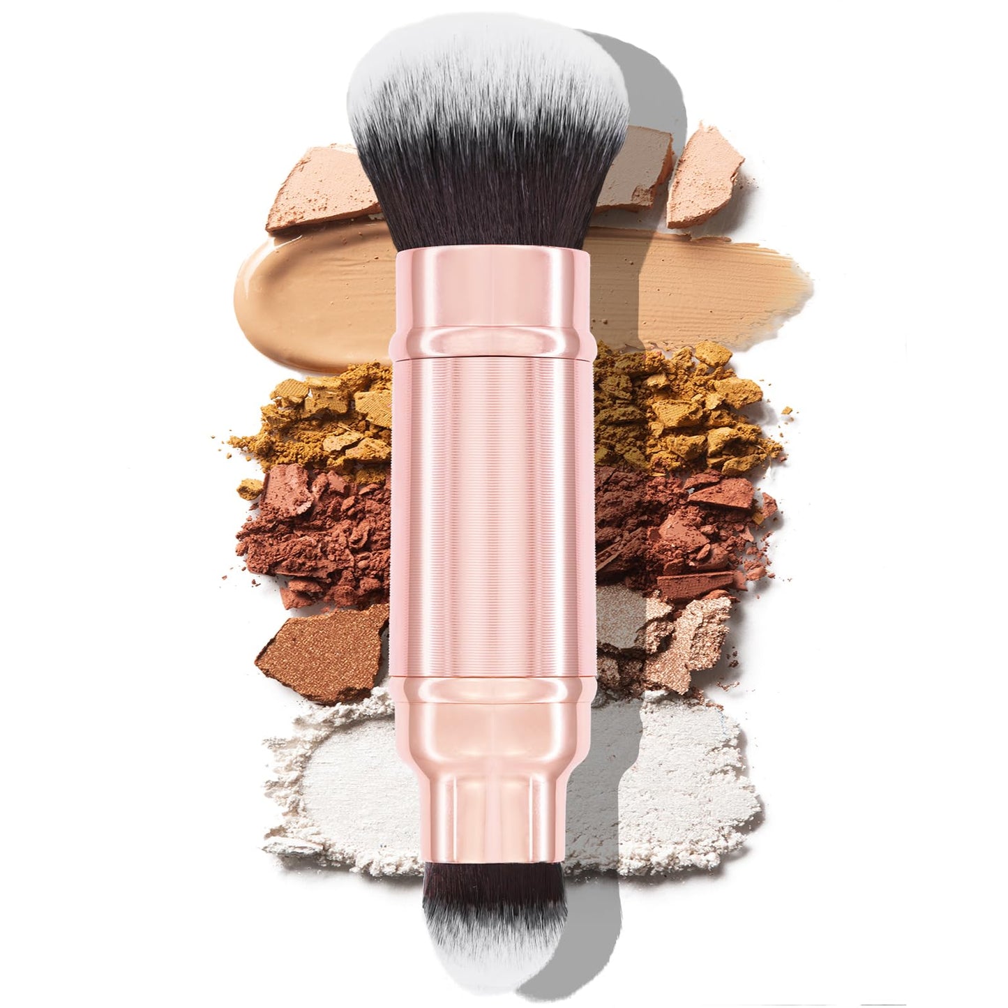 Retractable Airbrush Kabuki Brush for All Face Makeup & Foundation for Liquid, Cream and Powder Face Makeup, Dual-Ended Brush for Precision Natural Beautiful Look, With Aluminum Handle- Rose Gold