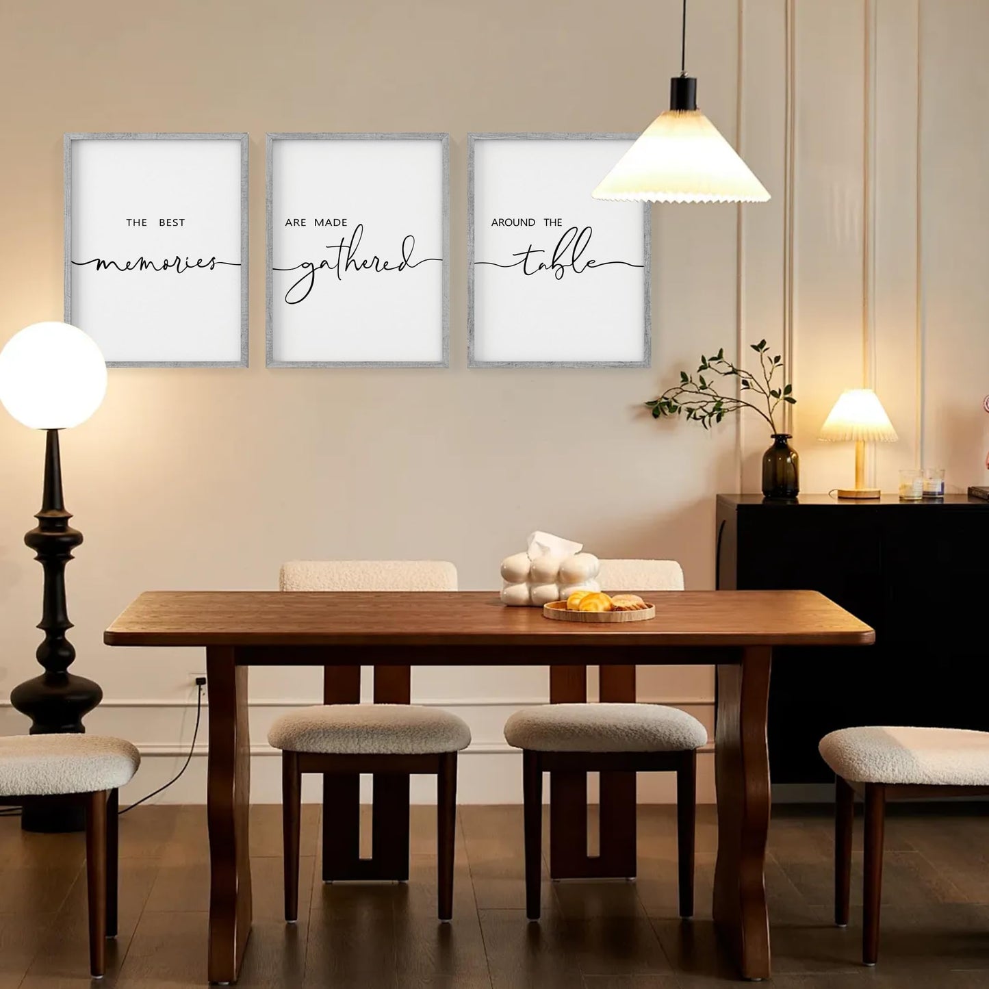 Houmury Set of 3 Framed Wall Art Memories Around the Table Farmhouse Wall Decor 11”x14” Kitchen Wall Decor for Dining Room Decor Wood Signs (Gray, 11 * 14")