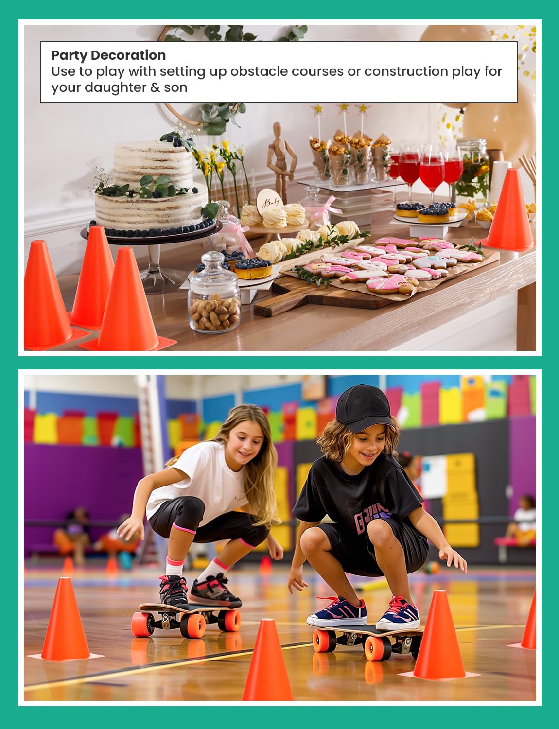 GHB 7 Inch Soccer Cones 12 Pack Disc Soccer Sport Cones Training Field Marker Agility Cones for Basketball, Coaching, Practice Equipment Includes Drills Guide (7" 12Pcs Orange)