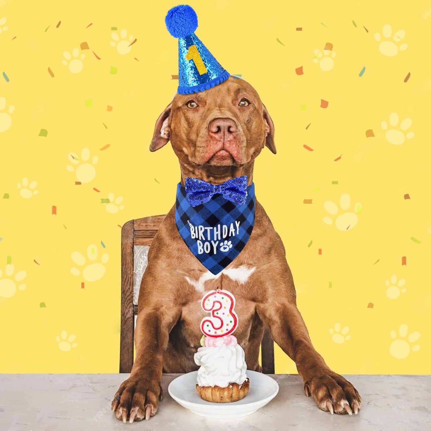 JCSHIMO Dog Birthday Party Supplies, Dog Birthday Bandana Hat Numbers Bow Set for Small, Medium, Large Dogs Pets Party Decorations