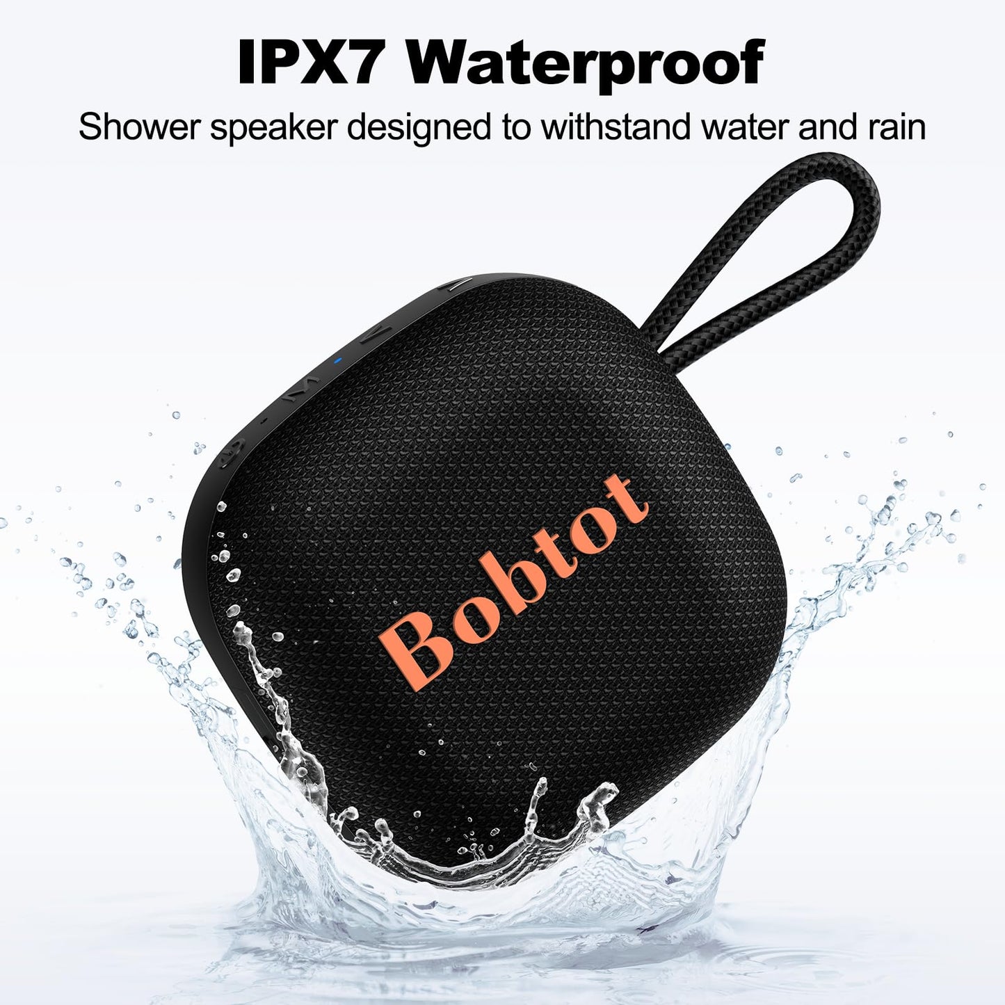 Bobtot Portable Bluetooth Speakers, Wireless IPX7 Waterproof Mini Speaker with 16H Playtime, Loud Stereo Sound, TWS, Built-in Microphone, Small Size with Lanyard, Black