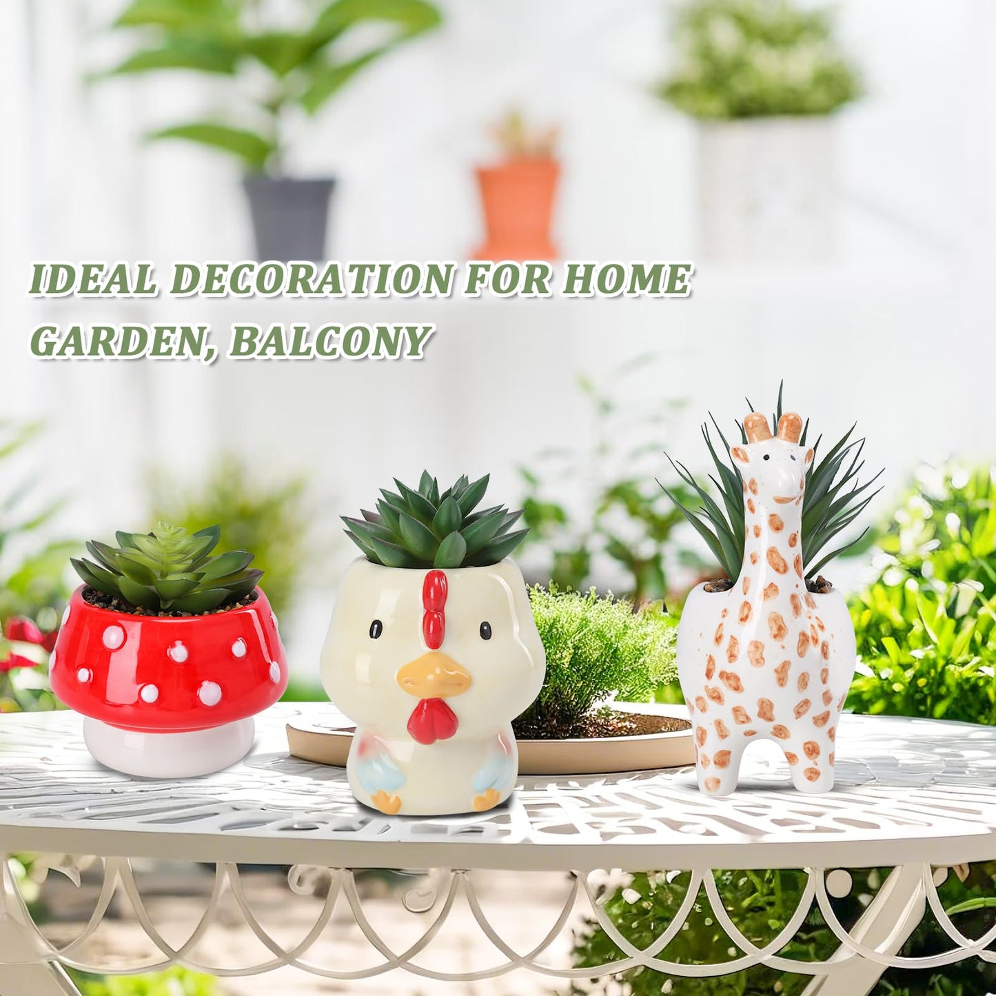 Chonsun Set of 3 Small Fake Succulent Plant in Cute Animal Ceramic Pot Small Artificial Succulent Plants Desk Plant for Home Office Shelf Decor