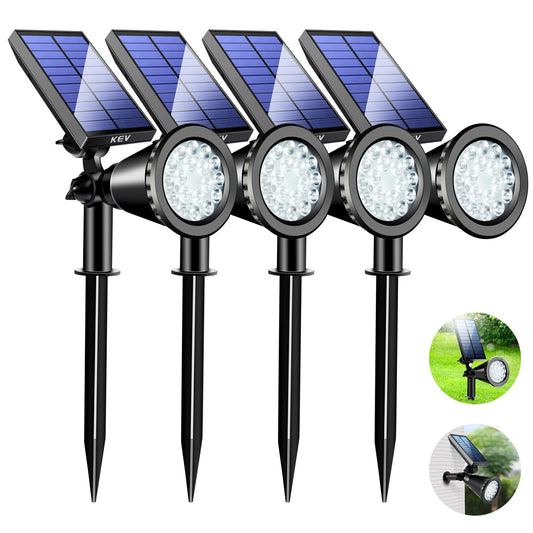 KEV 800 Lumens Solar Spot Lights Outdoor,18 LEDs Solar Flood Lights with 2 Modes &Adjustable &IPX65 Waterproof,Solar Spotlight for Driveway/Backyard/Patio Landscape/Tree/Garage(Cool White, 2 Pack)