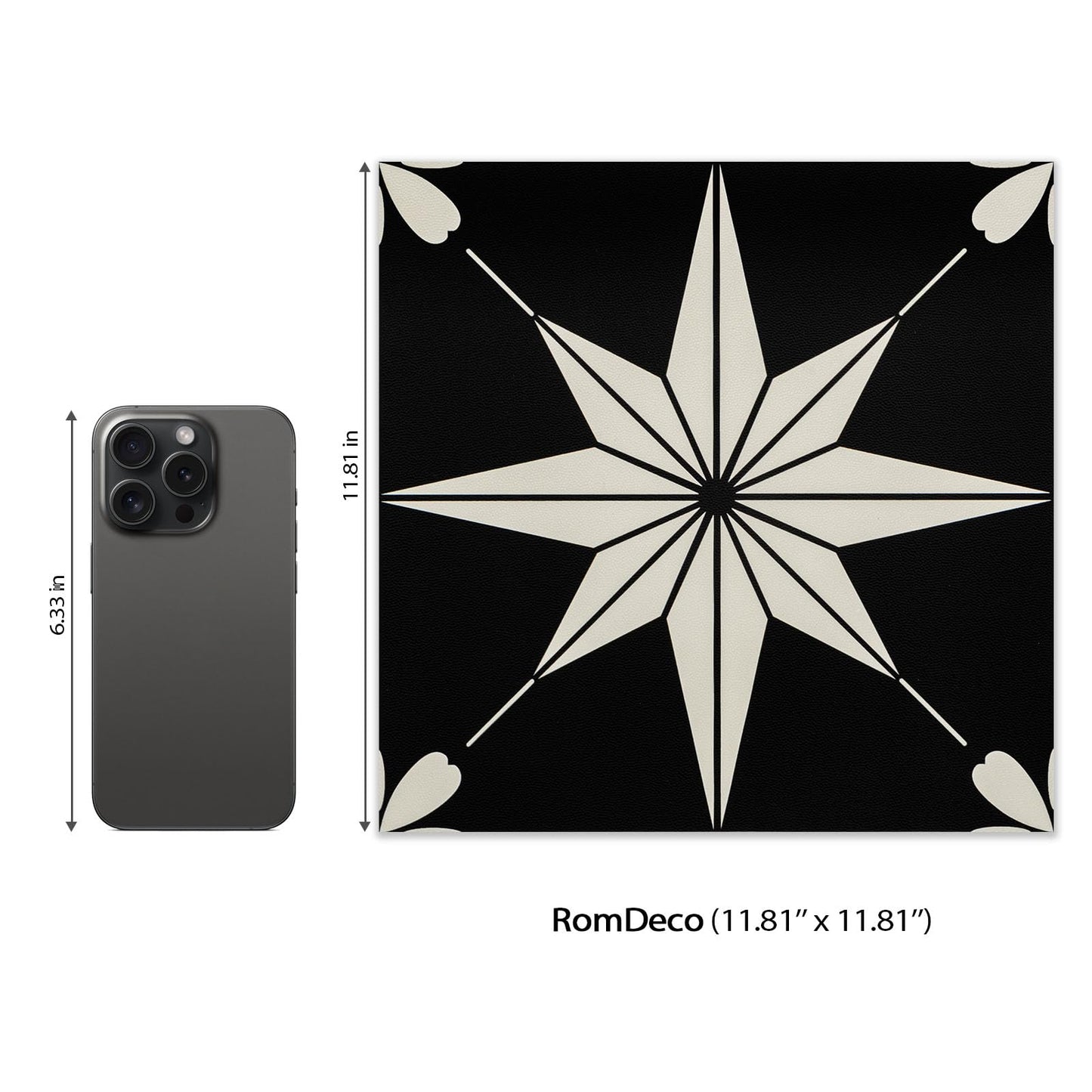 RomDeco Peel and Stick Floor Tile Waterproof, 11.81 in *11.81 in Vinyl Flooring Black, 10 Pcs Peel and Stick Flooring for Bathroom, Kitchen and Bedroom, Easy to Install Self-Adhesive