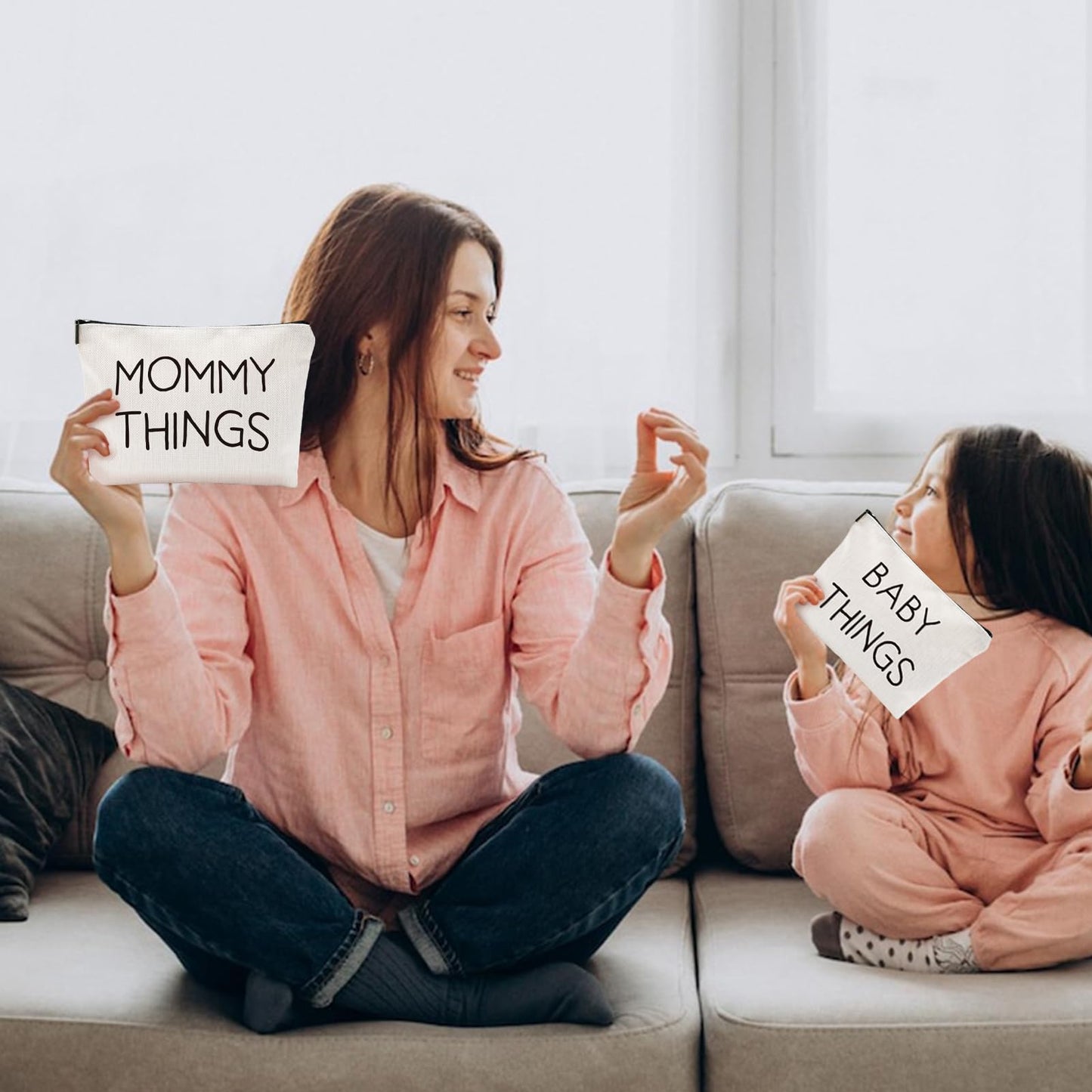 Mommy and Baby Bag Set Canvas Pouch Set Black Keepsake for New Mothers Travel Toiletry Bag for Baby Stuff, Mother's Day Gifts, Set of 2