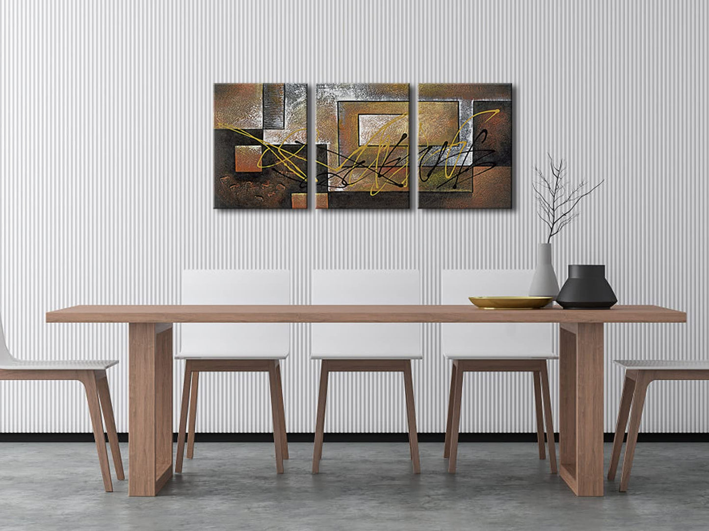 Pyradecor Modern 3 Piece Canvas Prints Abstract Brown Landscapes Pictures Paintings on Canvas Wall Art Work for Living Room Bedroom Kitchen Home Decorations
