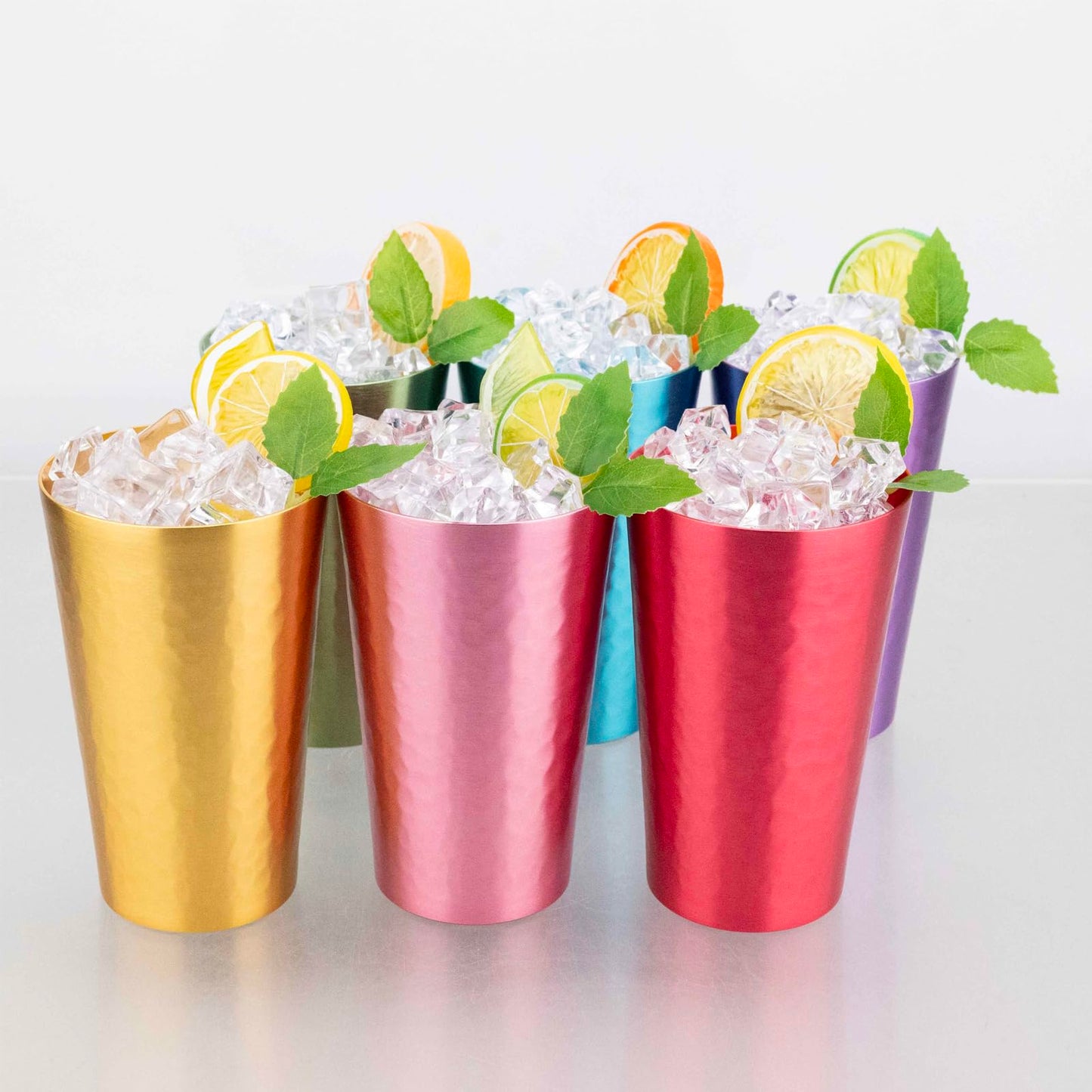 TJ Aluminum Metal Cups, Metal Anodized Multi-Colored Red, Purple, Pink, Blue, Green, Gold Party Cup Set, Aluminum Drinking Cups, Set of 6, 15 oz