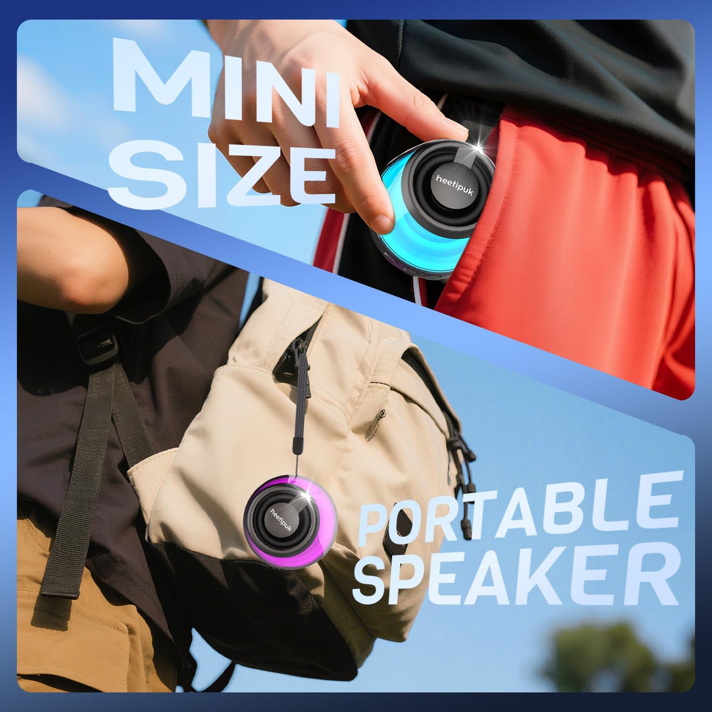 heetipuk Mini Magnetic Bluetooth Speaker, Loudspeaker with Bass Diaphragm, 5W Internal-Magnet Speaker, 7H Playtime,TWS, RGB Light, TF Card Slot, Including Magnetic Ring and Lanyard, As Phone Stand