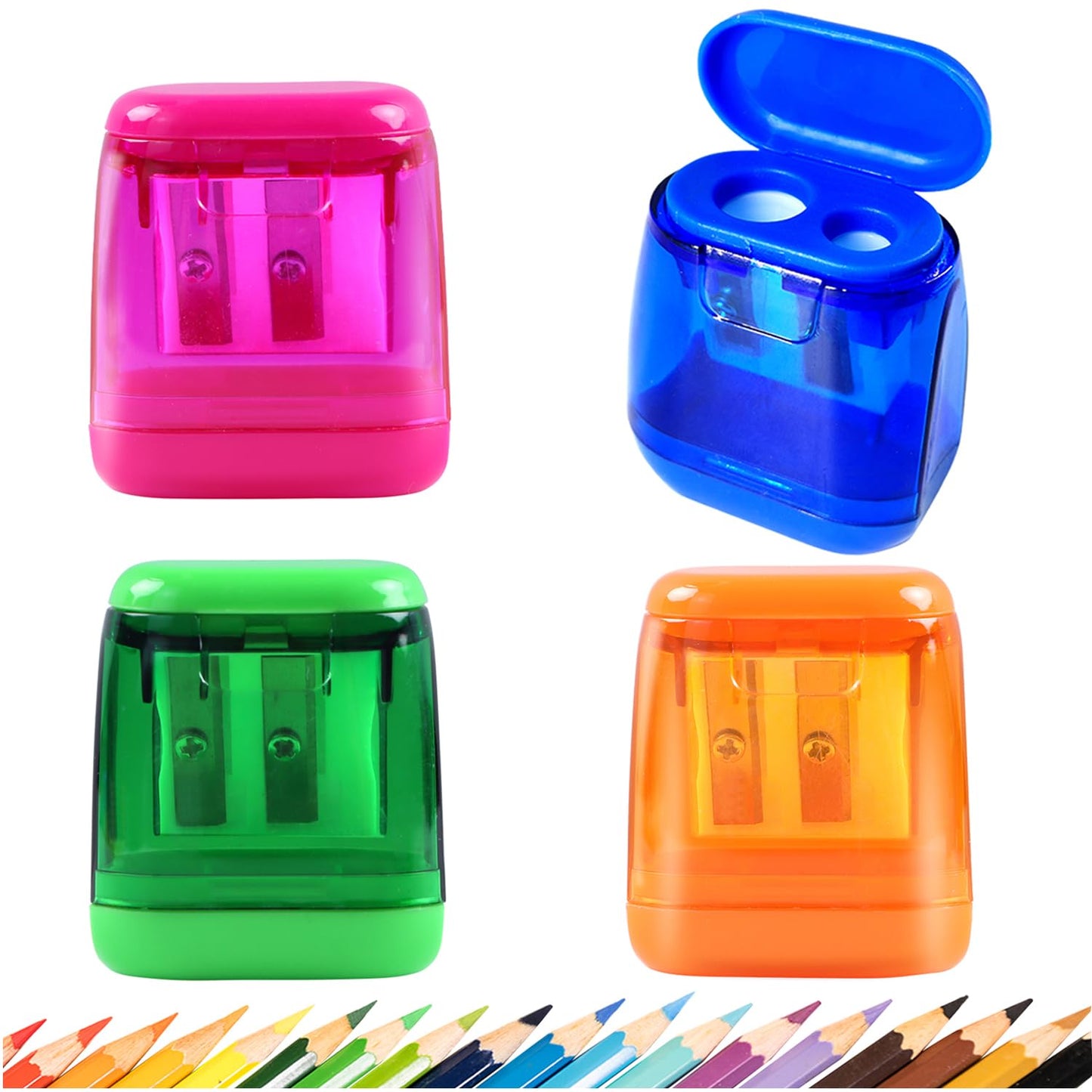 Pencil Sharpeners, Aipker Manual Pencil Sharpeners, 4PCS Colorful Dual Holes Pencil Sharpener with Lid, Portable Pencil Sharpener for Kids Adults School Office