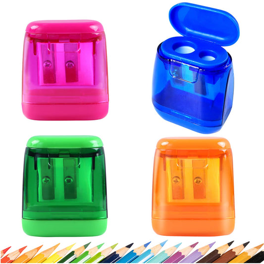 Pencil Sharpeners, Aipker Manual Pencil Sharpeners, 4PCS Colorful Dual Holes Pencil Sharpener with Lid, Portable Pencil Sharpener for Kids Adults School Office