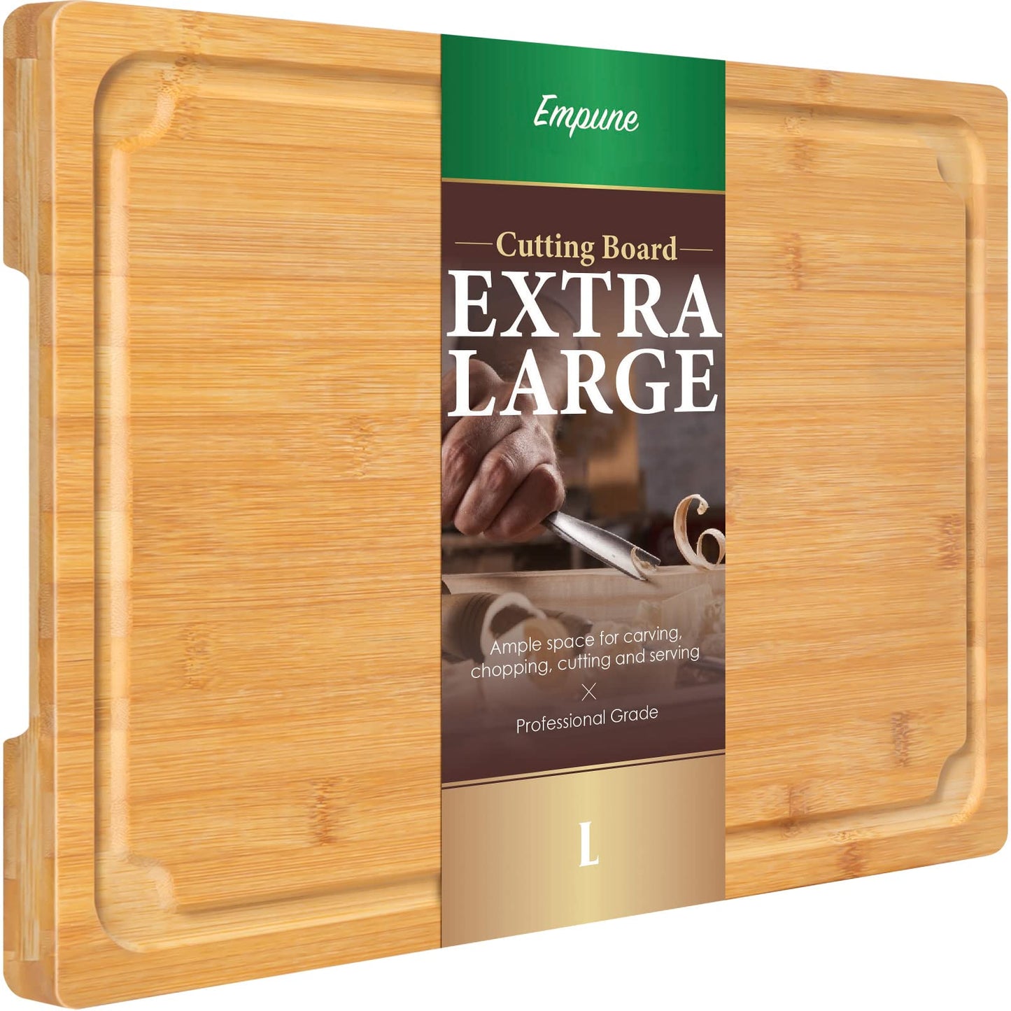 Extra Large Cutting Board, 17.6" Bamboo Cutting Boards for Kitchen with Juice Groove and Handles Kitchen Chopping Board for Meat Cheese board Heavy Duty Serving Tray, XL, Empune