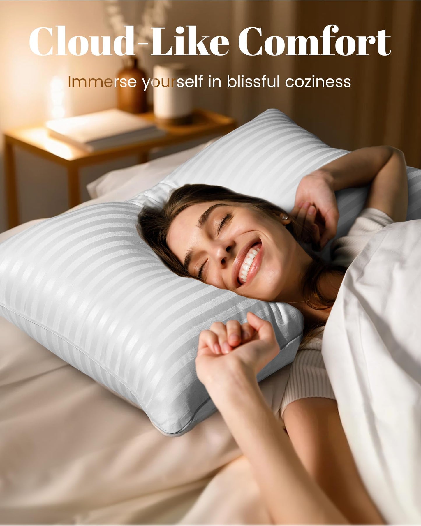 Qnoon Pillows Queen Size Set of 2, Hotel Collection Bed Pillows for Sleeping, Gusseted Pillow for Back, Stomach or Side Sleepers(Pure White)