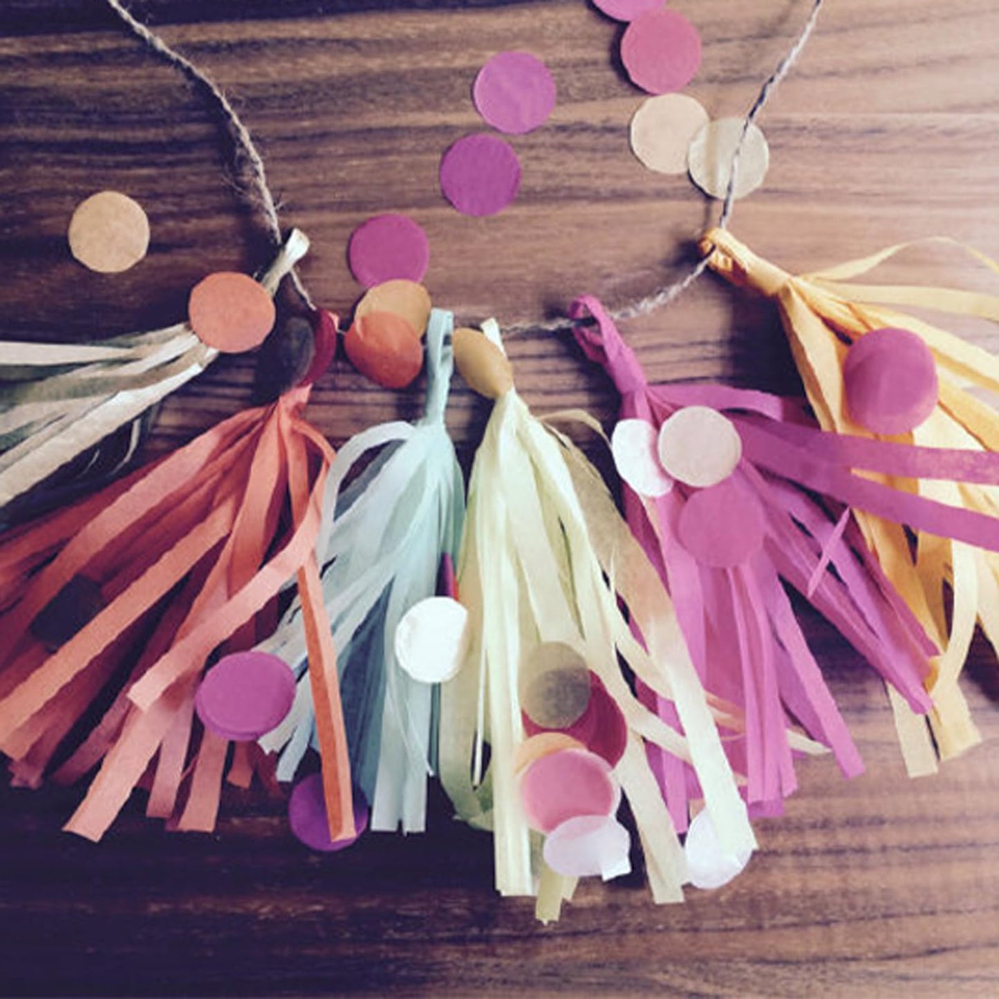 AimtoHome Shiny Tassel Garland Tissue Paper Tassel Banner,Tassels Party Decorations for Wedding,Birthday,Bridal/Baby Shower,Pack of 15 (Gold/Tan/Ivory)