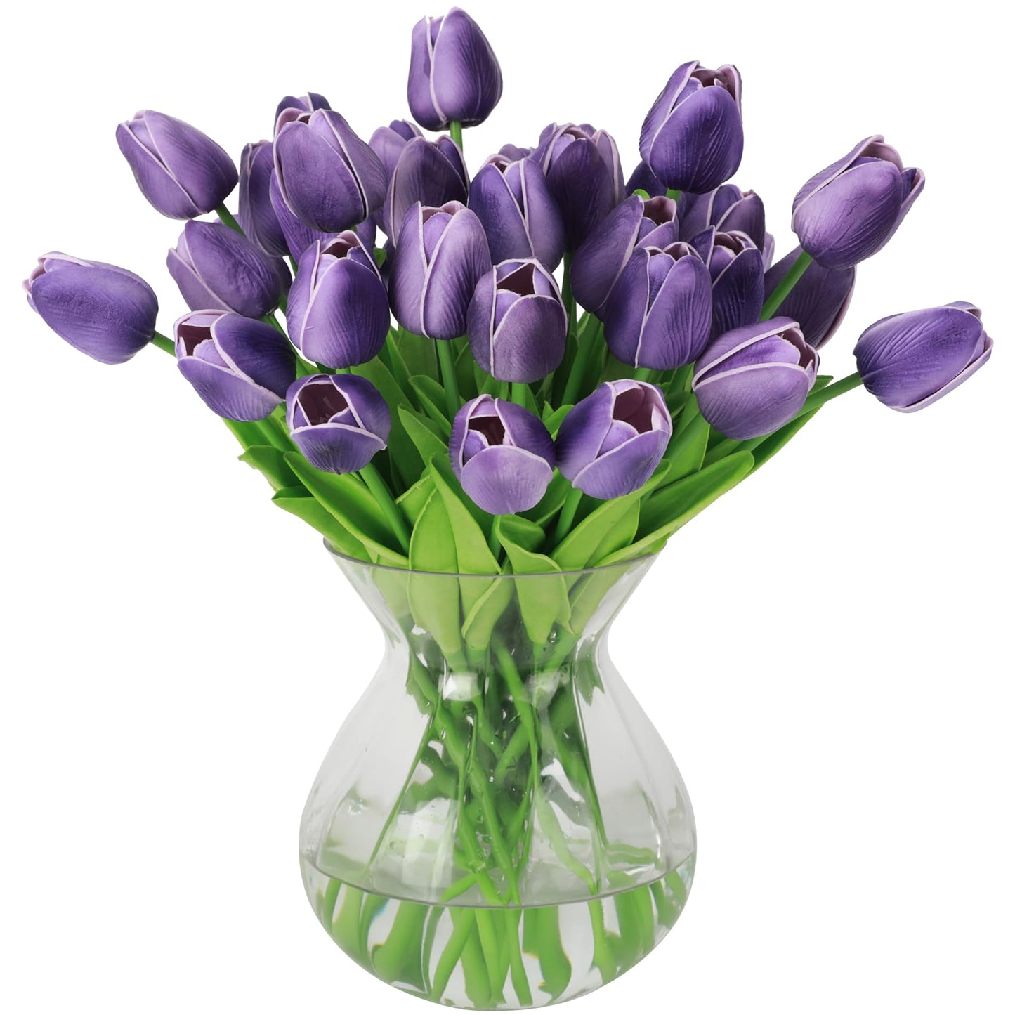 Nubry 30pcs Artificial Tulip Flowers Fake Real Touch Tulips Flower Bouquet for Wedding Arrangements Centerpieces Home Decoration (Purple)