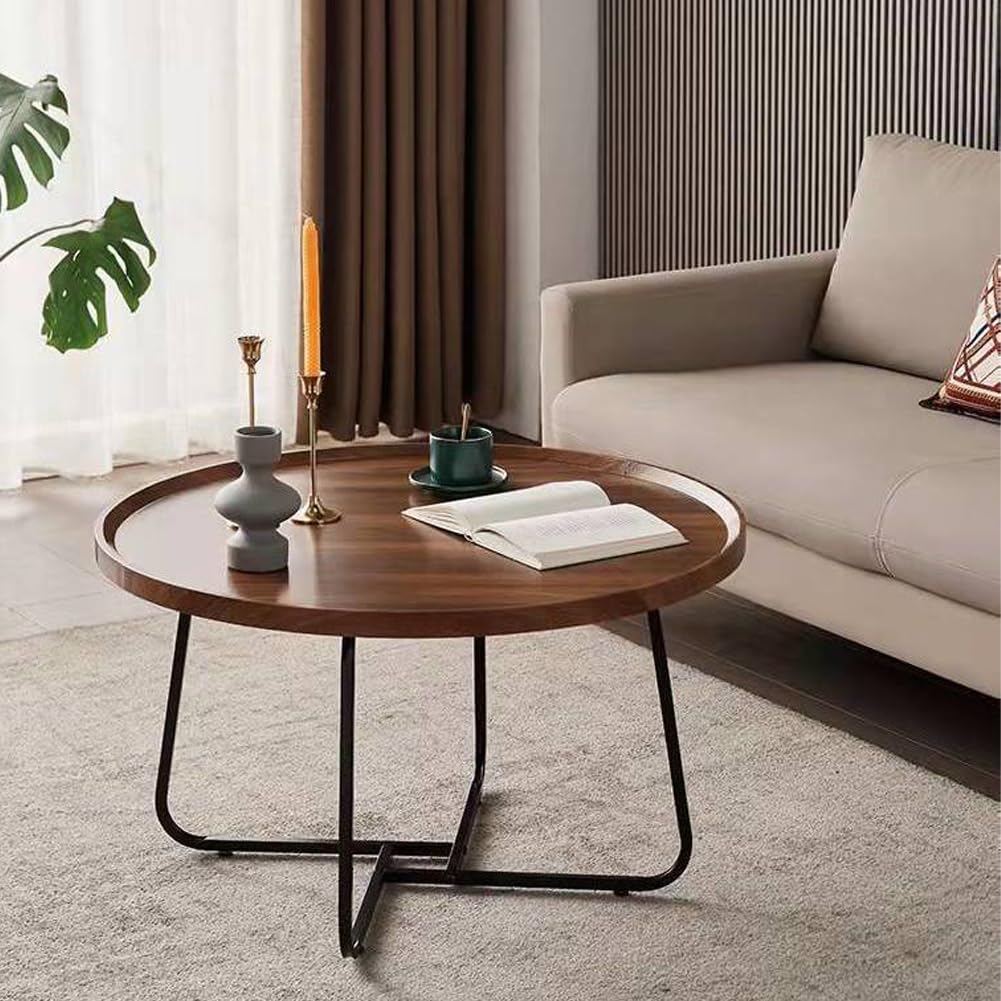 Nesting Coffee Table Set of 2, Round Center Table with Non Slip Feet Side,End Tables with Wood Grain Top for Living Room Office Wood Grain Brown,28 * 18in&20 * 15in
