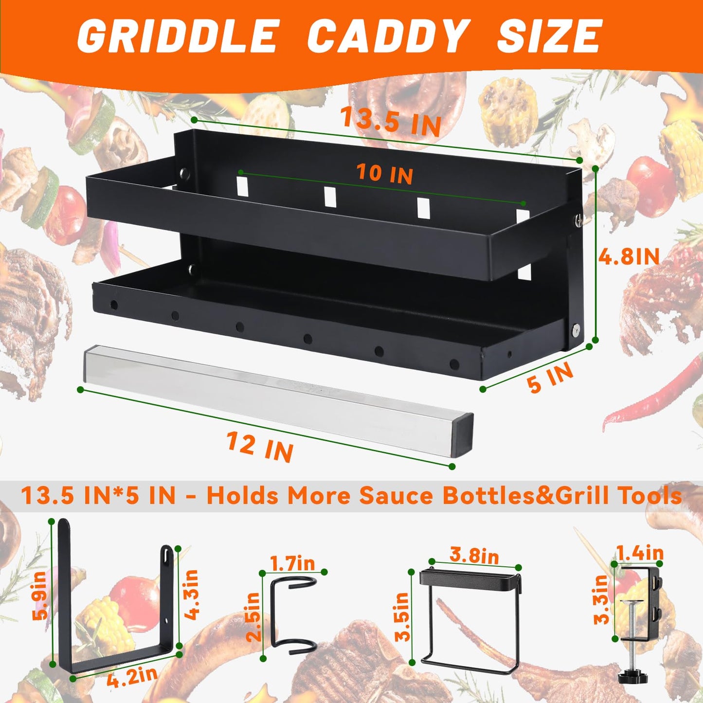 Bakbarbe Blackstone Griddle Caddy with Magnetic Tool Holder & Paper Towel Holder, Foldable Blackstone 22/28/36 Inch Griddle Accessories, Portable Space Saving Grill Caddy BBQ Accessories