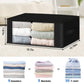 HomeHacks 6-Pack Clothes Organizer Storage Bags Foldable Storage Box with Large Clear Window Sturdy Handles for Closet, Dorm, Pillows, Bedding, Clothes, Stuffed Toys, Blankets, 35L, Black