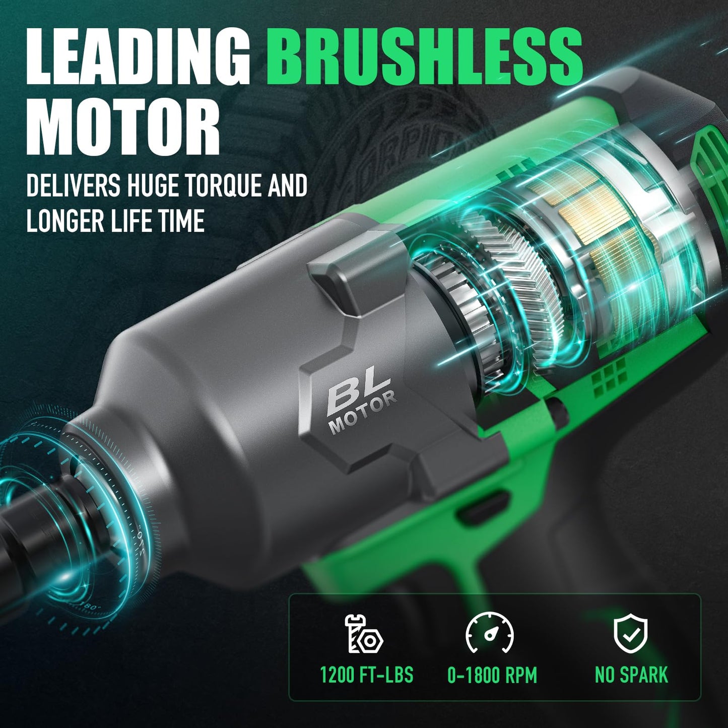 DOWOX Cordless Impact Wrench 1/2 Inch, High Torque 1200 Ft-lbs Brushless Impact Gun, 20V Power 4.0 Ah Battery, Fast Charger, 5 Pcs Sockets and Tool Box Kit